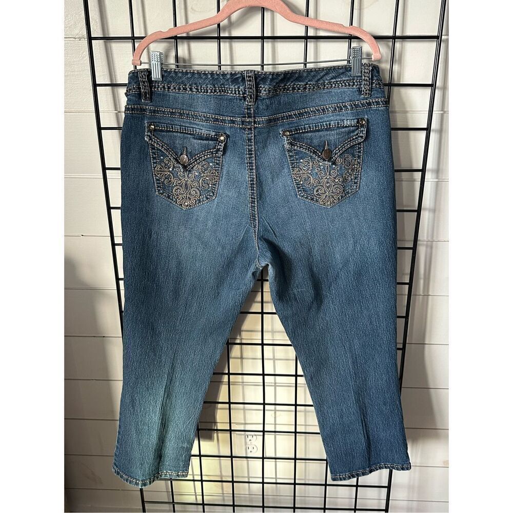 NINE WEST Jeans Womens Blue sz 16 Embellished Button Flap Pockets Contrast Stitc